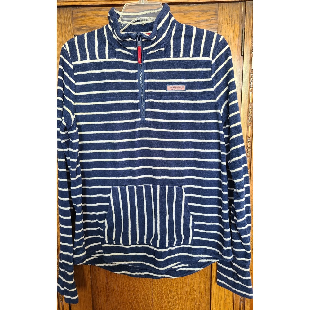 Vineyard Vines Shep Shirt Women M Navy White Striped Quarter Zip 2K002670